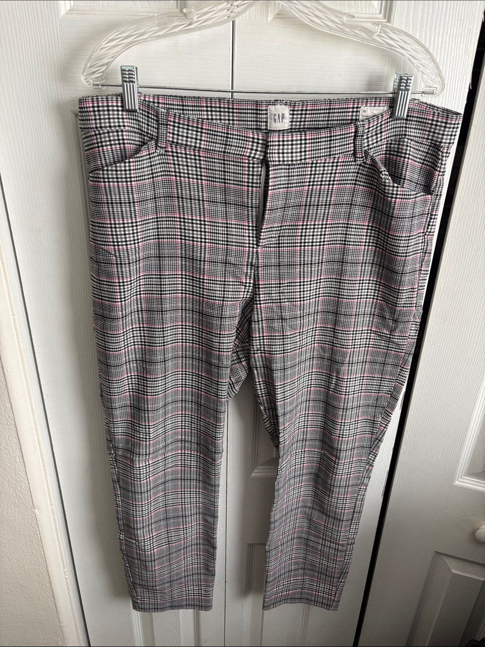 GAP women's Plaid ankle Dress Pants in Gray with Pink Trim